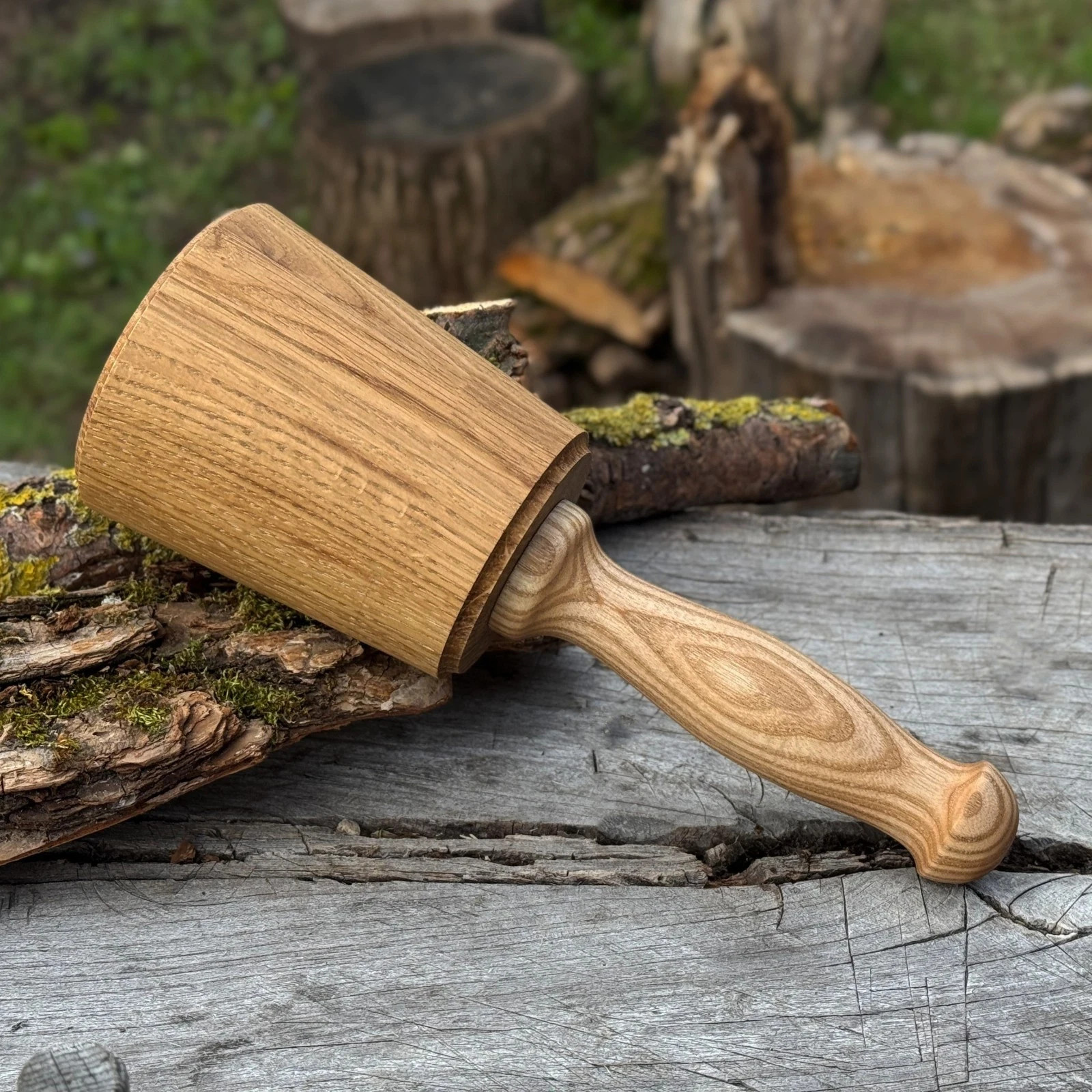 Wooden Mallet 8.27in Ash Wood Hammer for Chisels Carving Woodworking 2.95in Head