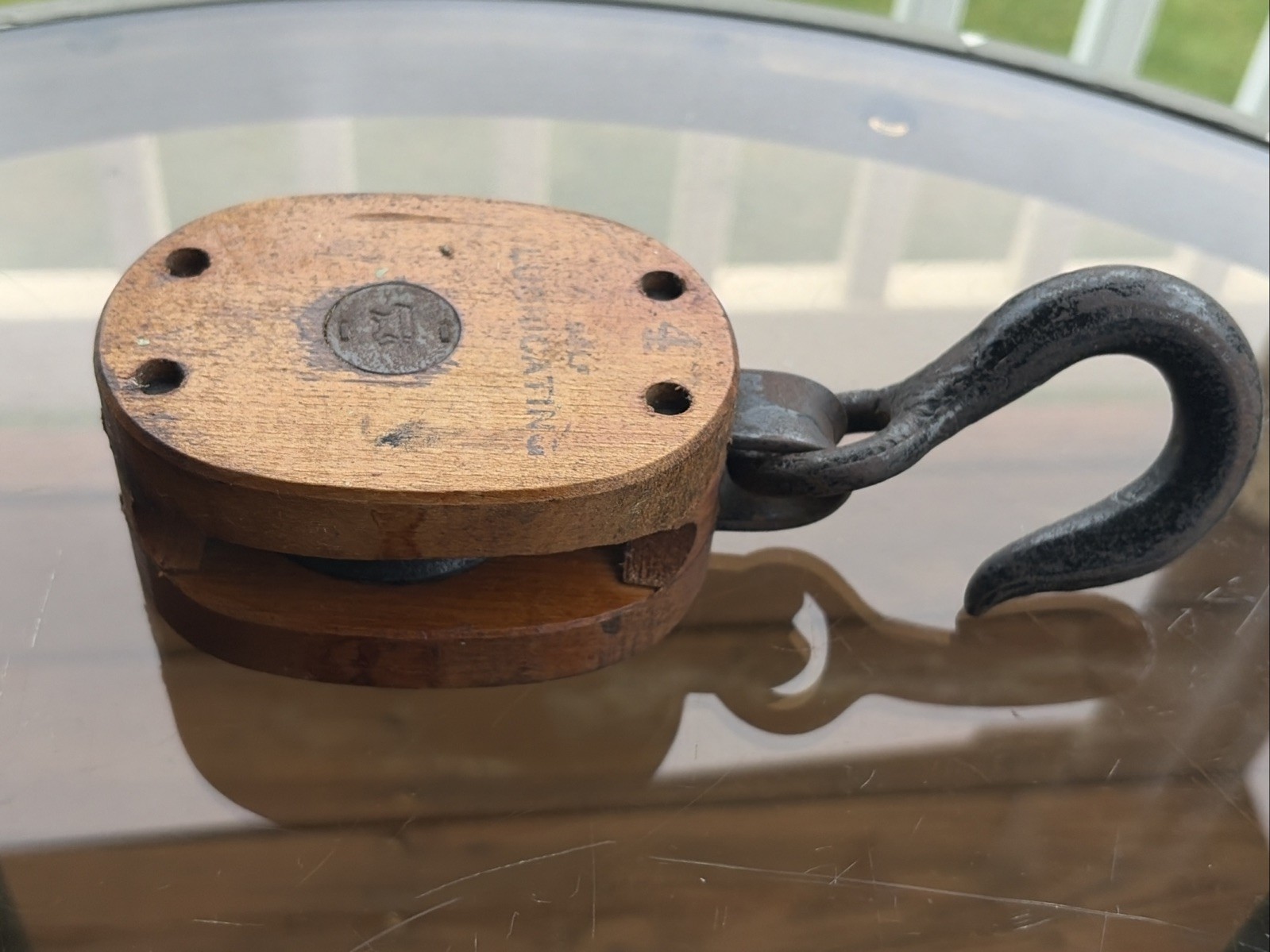 Western Block Co Anvil Brand Wood Pulley #4 Self Lubricating Antique Barn