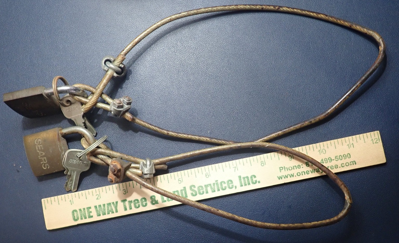 Lot of 2 Vintage Sears Brass Padlocks w/ Steel Cable Loops & 4 Keys Locks