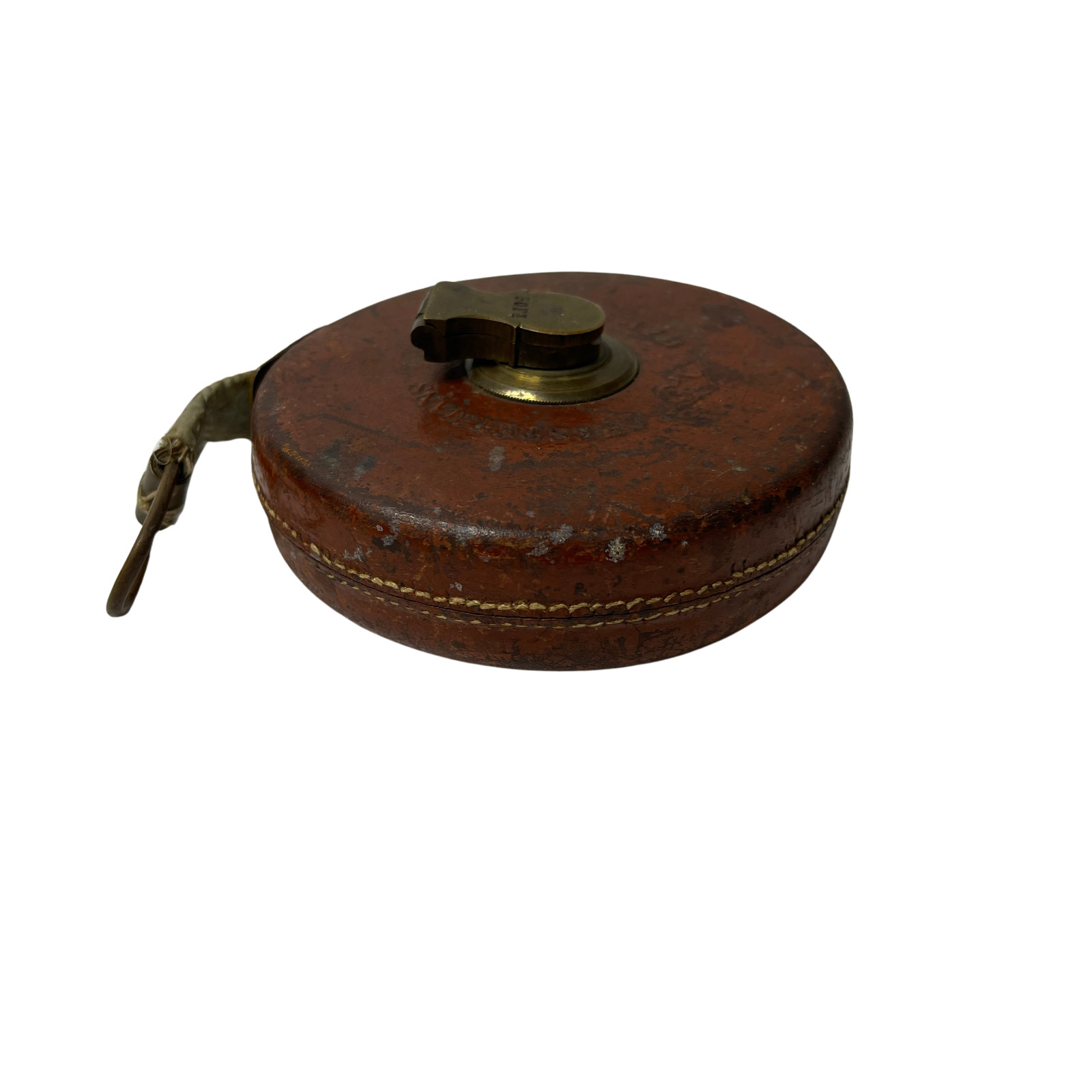 Vintage Chesterman Sheffield England Leather & Brass 50 Ft Tape Measure