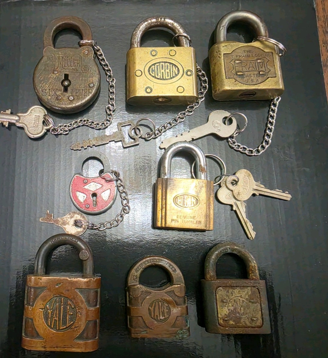 Antique/Vintage Padlock Lot of 8, Most working with Keys!