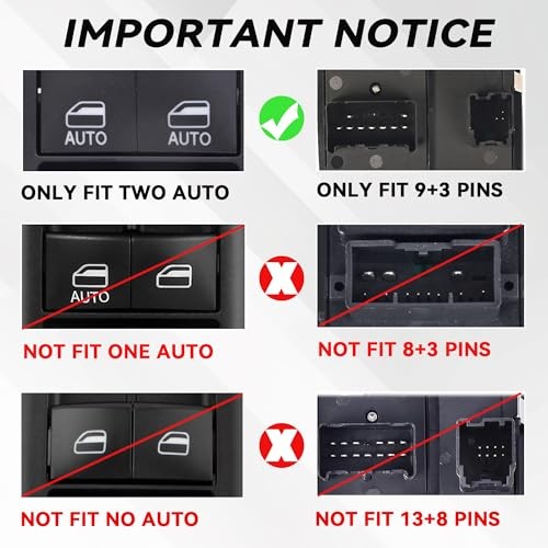 Driver Side Master Power Window Switch 9 Pins + 3Pins Compatible with 2009