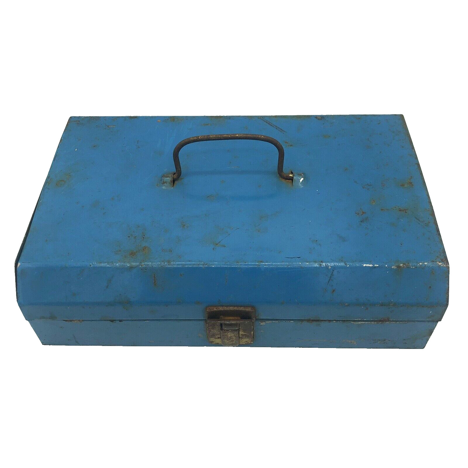 Vintage Metal Teal Blue Tool Tackle Torch Erector Box Case With Handle 7″ x 11″