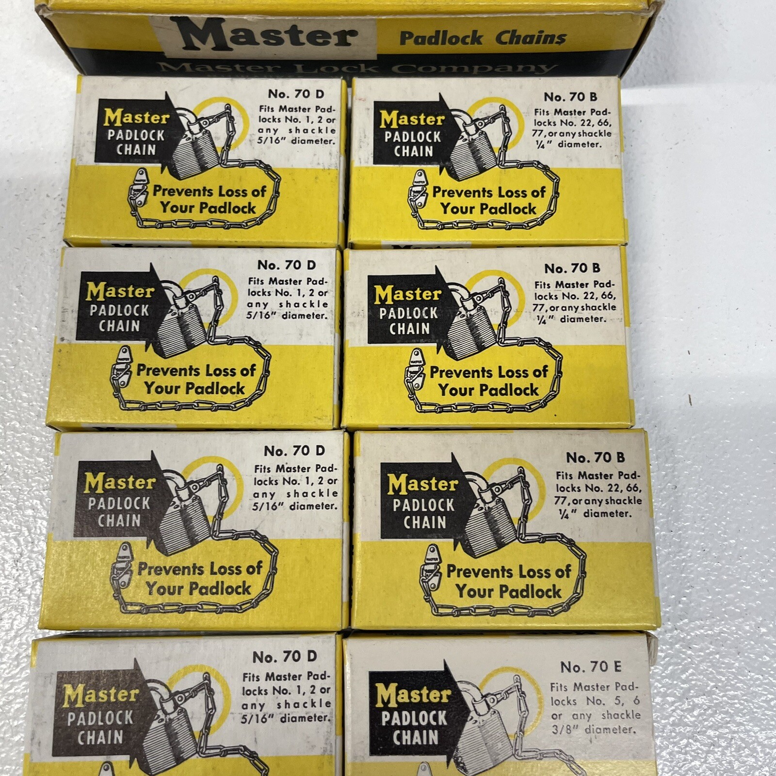 Vintage Master Padlock Chain Display Box Complete 12 Chains 70B 70D 70E