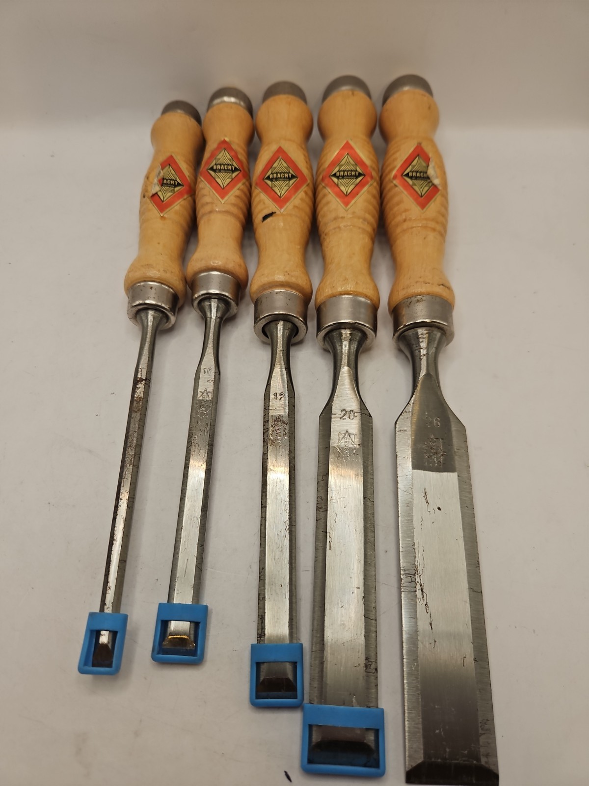 Vintage 5 chisel lot of Bracht – West Germany, Wood Chisels with Wooden Handles