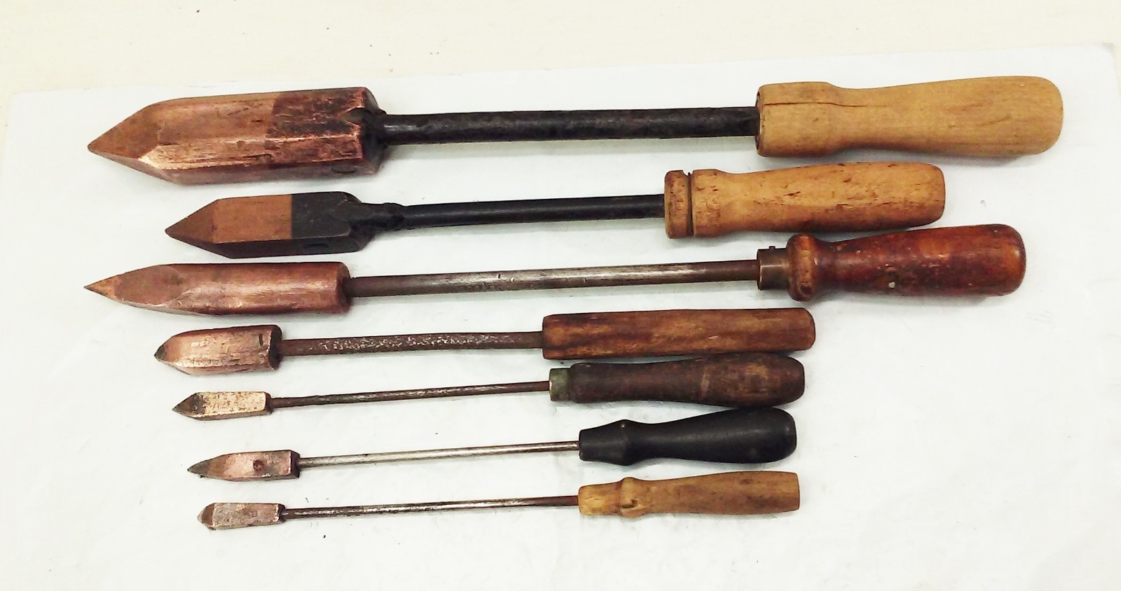 Vtg Antique Copper Soldering Irons wood handle Blacksmith Sheet Metal Tool LOT