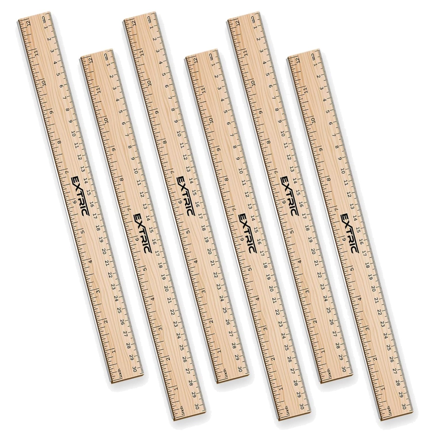 12 Inch Rulers 6 Pack, Wood Ruler with Metal Edge for School Office