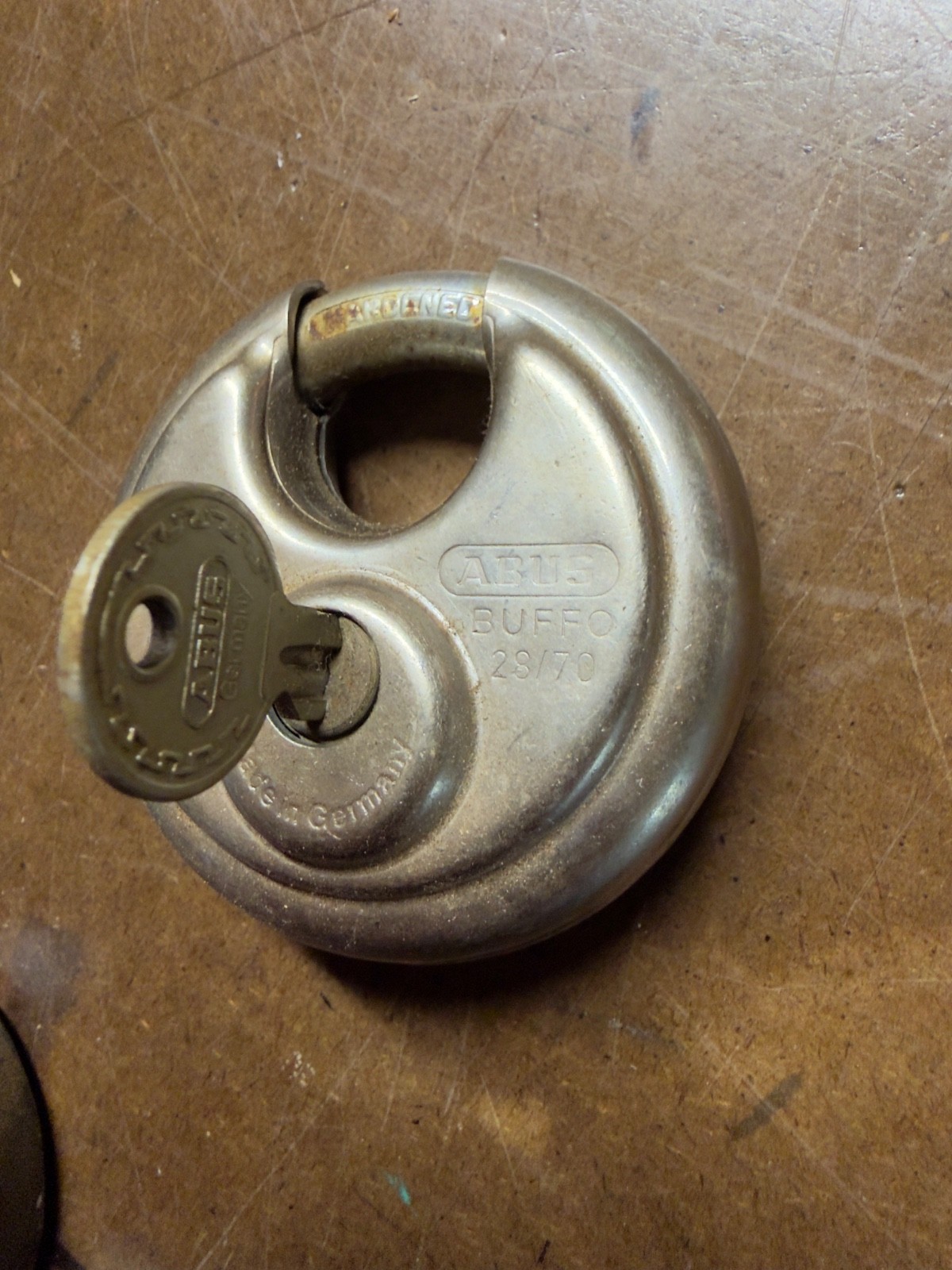 Good Condition Vintage Abus Buffo Circular Padlock Germany 1 Key