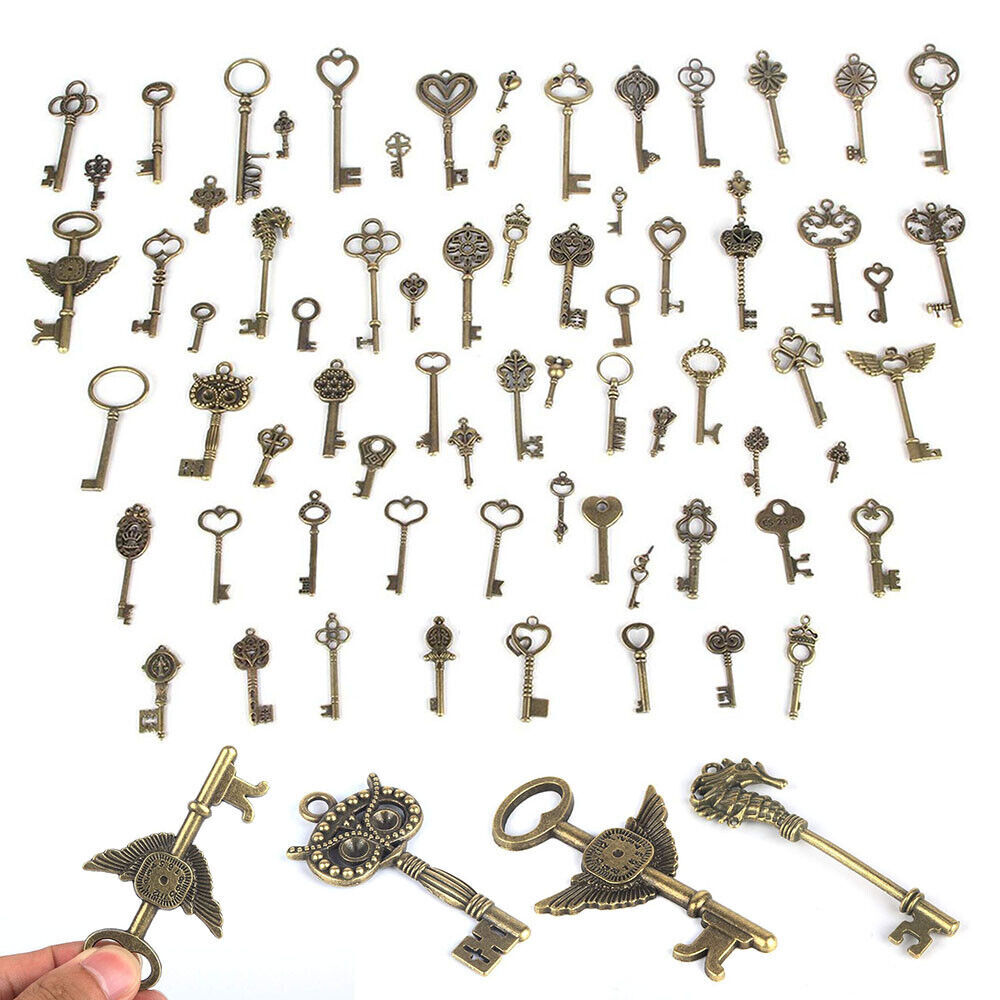 69 Pcs Set Antique Vintage Old Look Ornate Skeleton Keys Necklace Pendant Decors