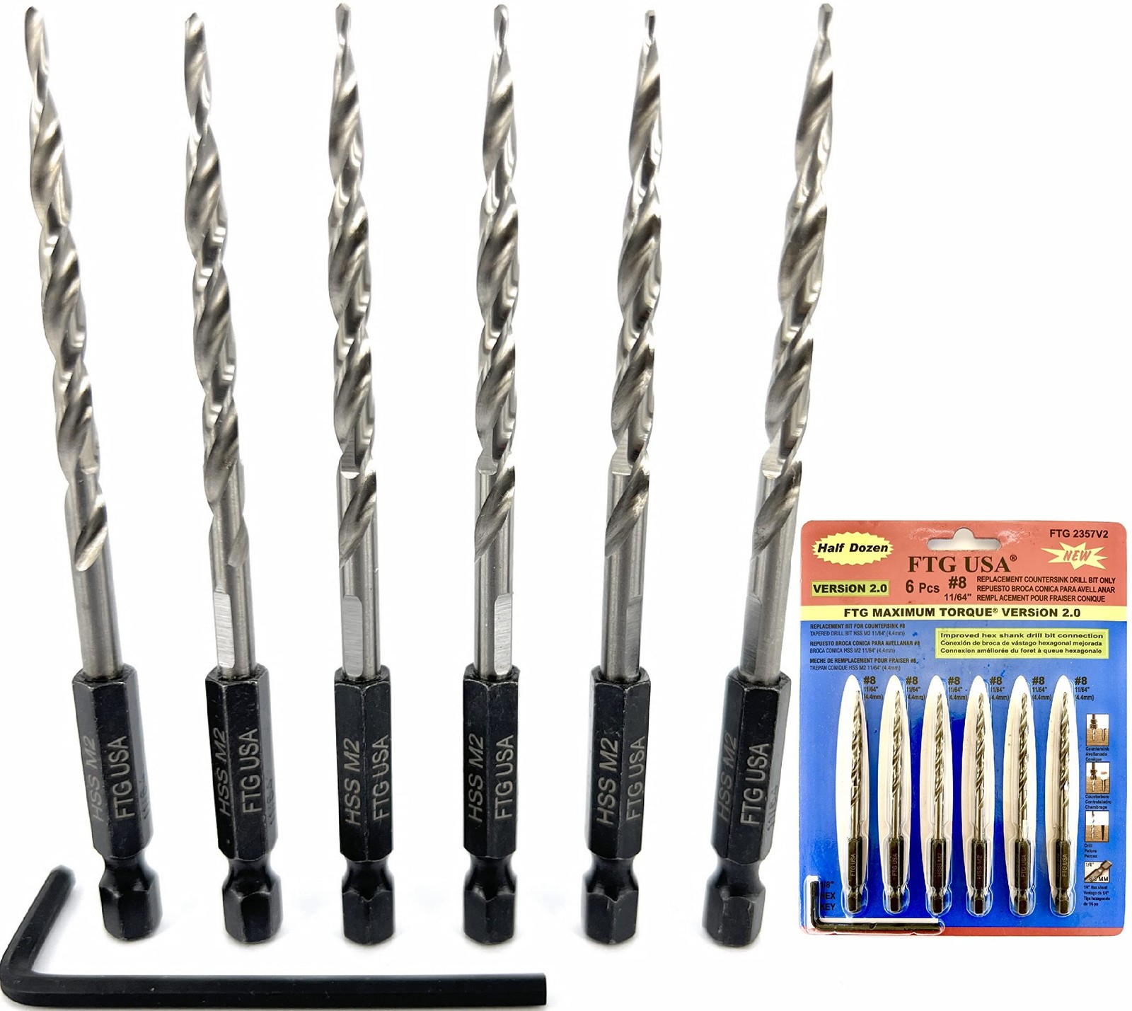 FTG USA Tapered Countersink Drill Bit Set 6 Pc #8 (11/64″) Tapered Drill Bit …