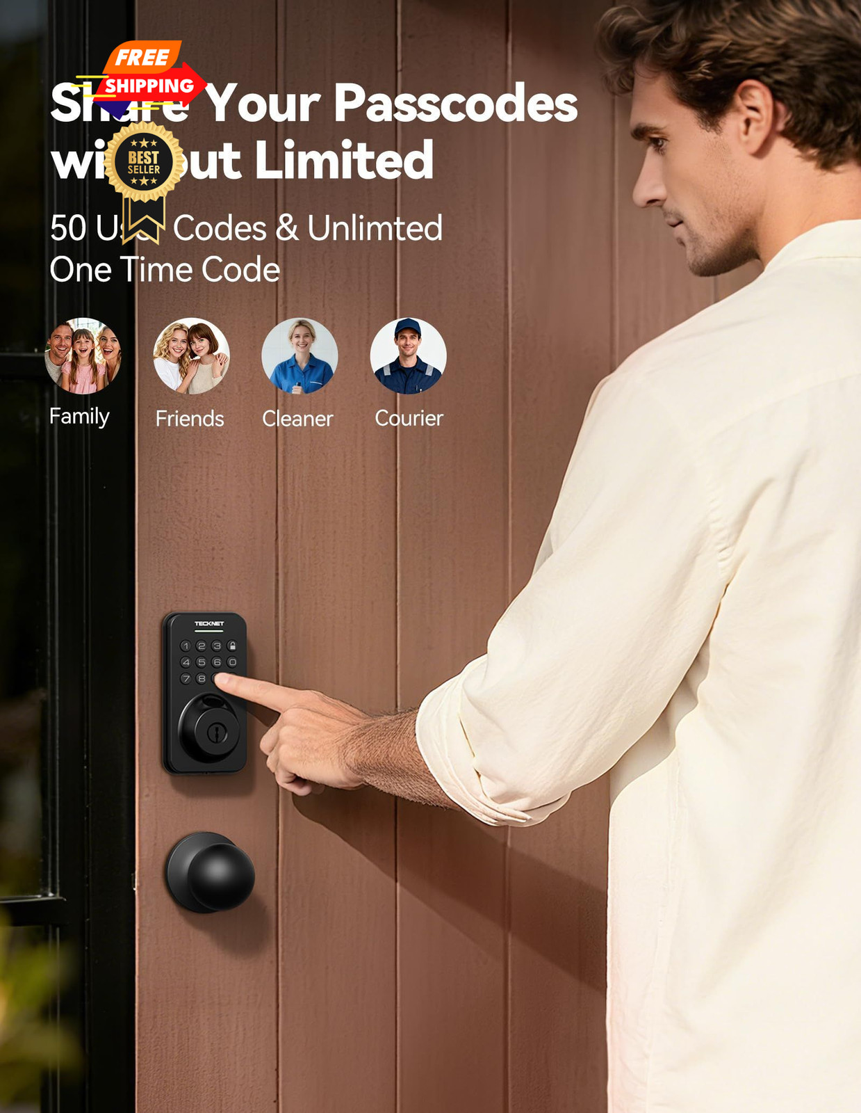 Keyless Entry Door Lock with Handle, Fingerprint Keypad Deadbolt Deep Black