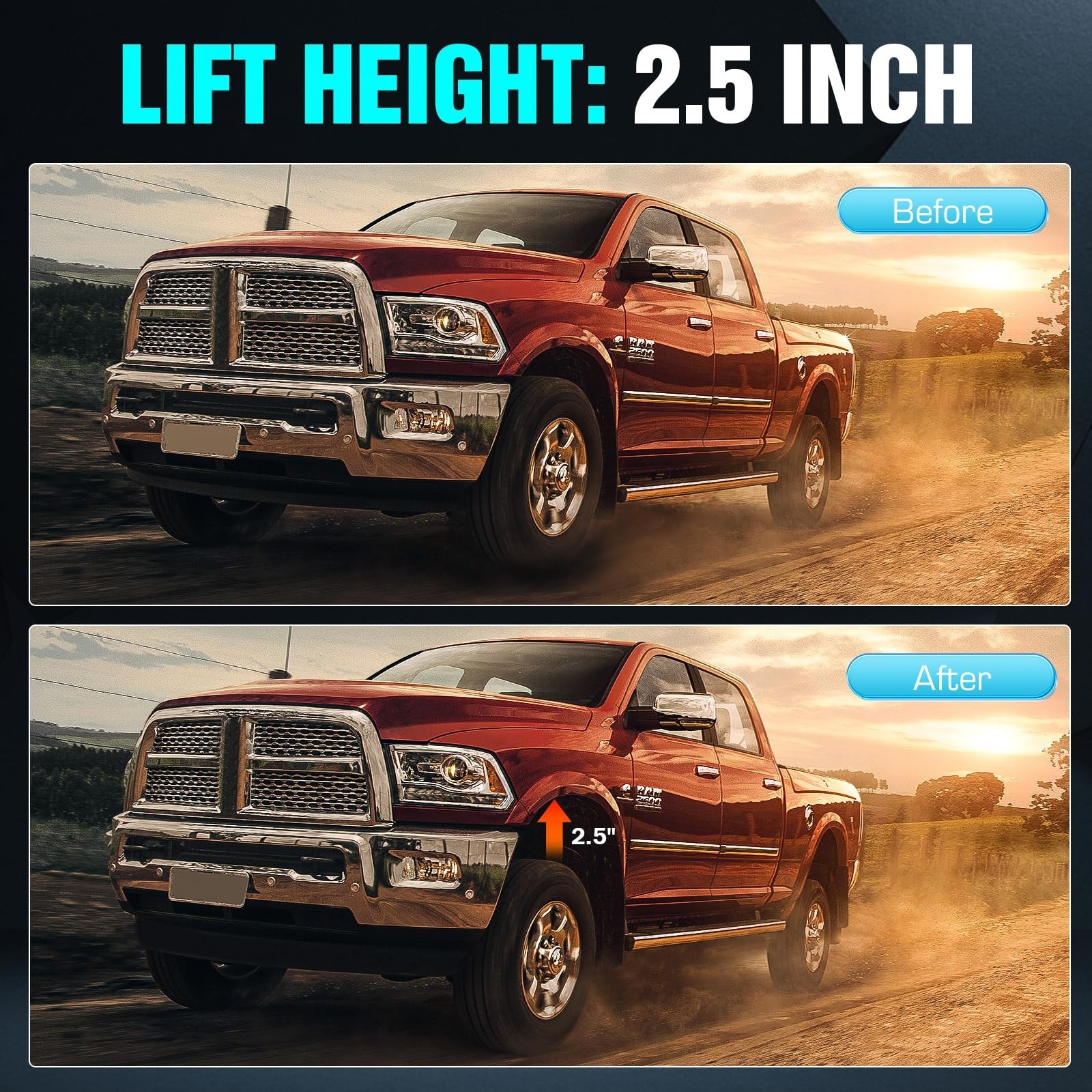Full Leveling Lift Kits 2.5″ Front Strut Coil Spacer with Track Bar Relocatio…