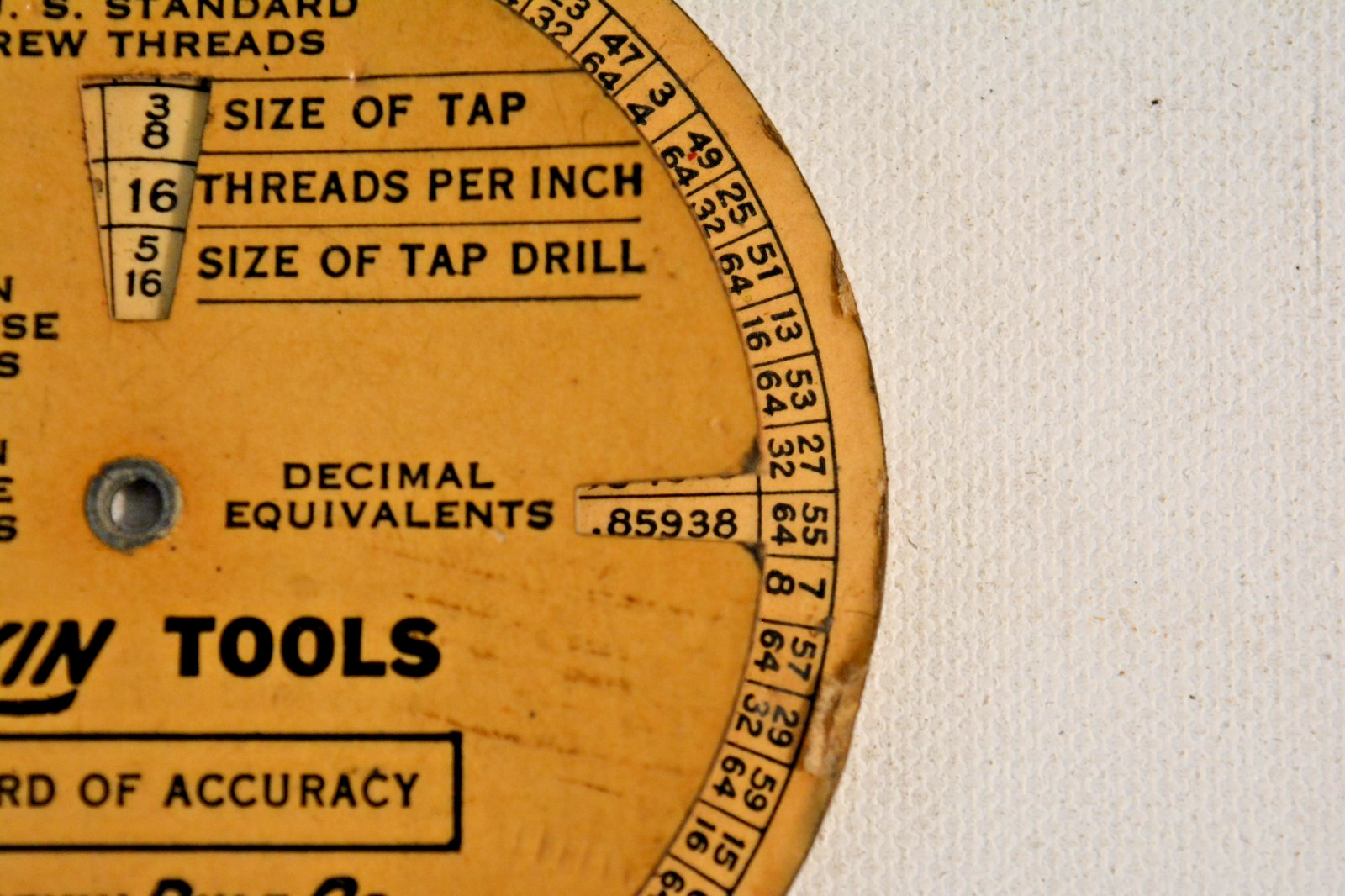 Lufkin Tap Drill Size Chart Circular Slide Rule Gauge 1935 USA Machinist Tool