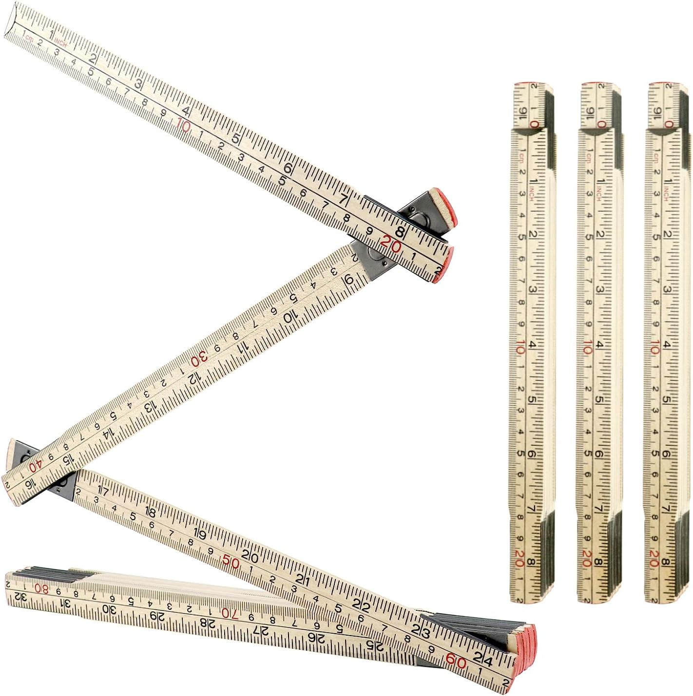 2 Pack 6FT Folding Wood Ruler – Dual-Sided US & Metric Carpenter Measuring Tool