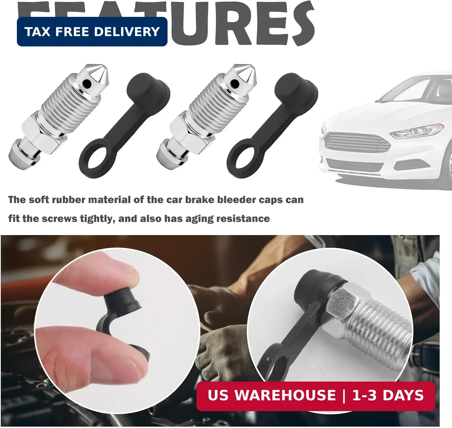 4PCS M10x1.0-32.1mm Car Brake Bleeder Screw with 4PCS Grease Fitting Caps,Sturdy