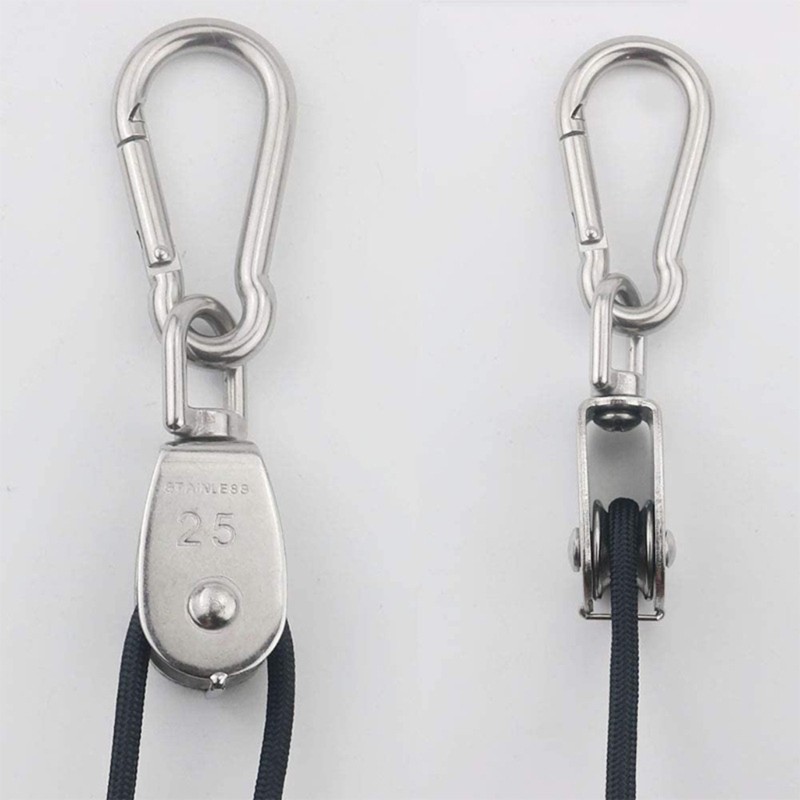2Pcs Single Pulley Block Set M25 Stainless Steel Snatch Block Wire Rope Hanging