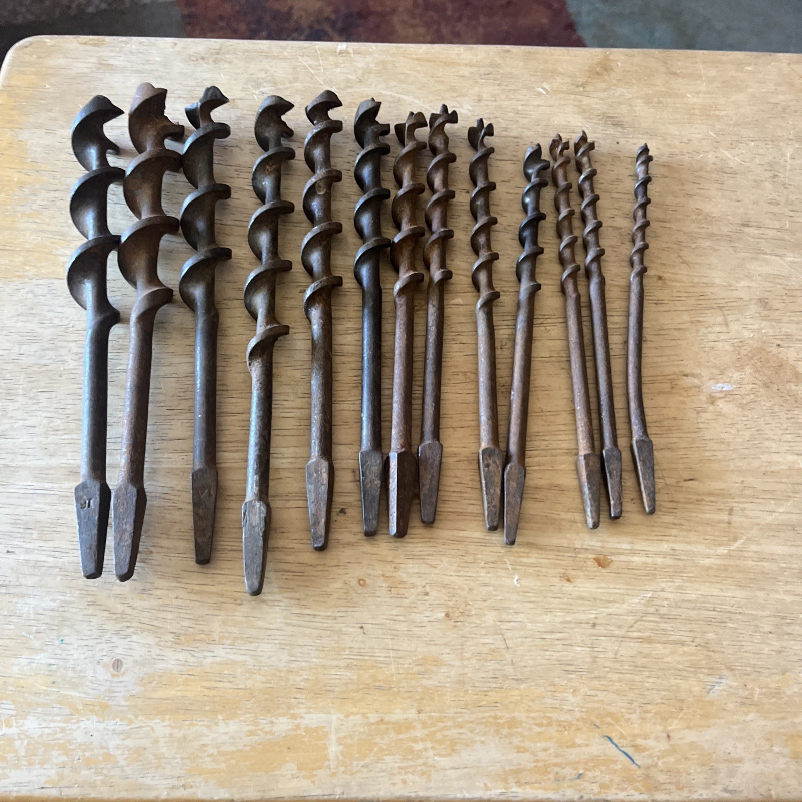 VINTAGE AUGER BITS LOT OF 12 MOST ARE FOR A BRACE DRILL Square Base