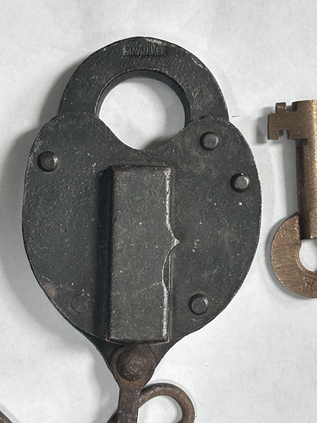 Vintage Padlock SLAYMAKER Heart Shape With Key Marked DE / Lock Stamped 1948 BS