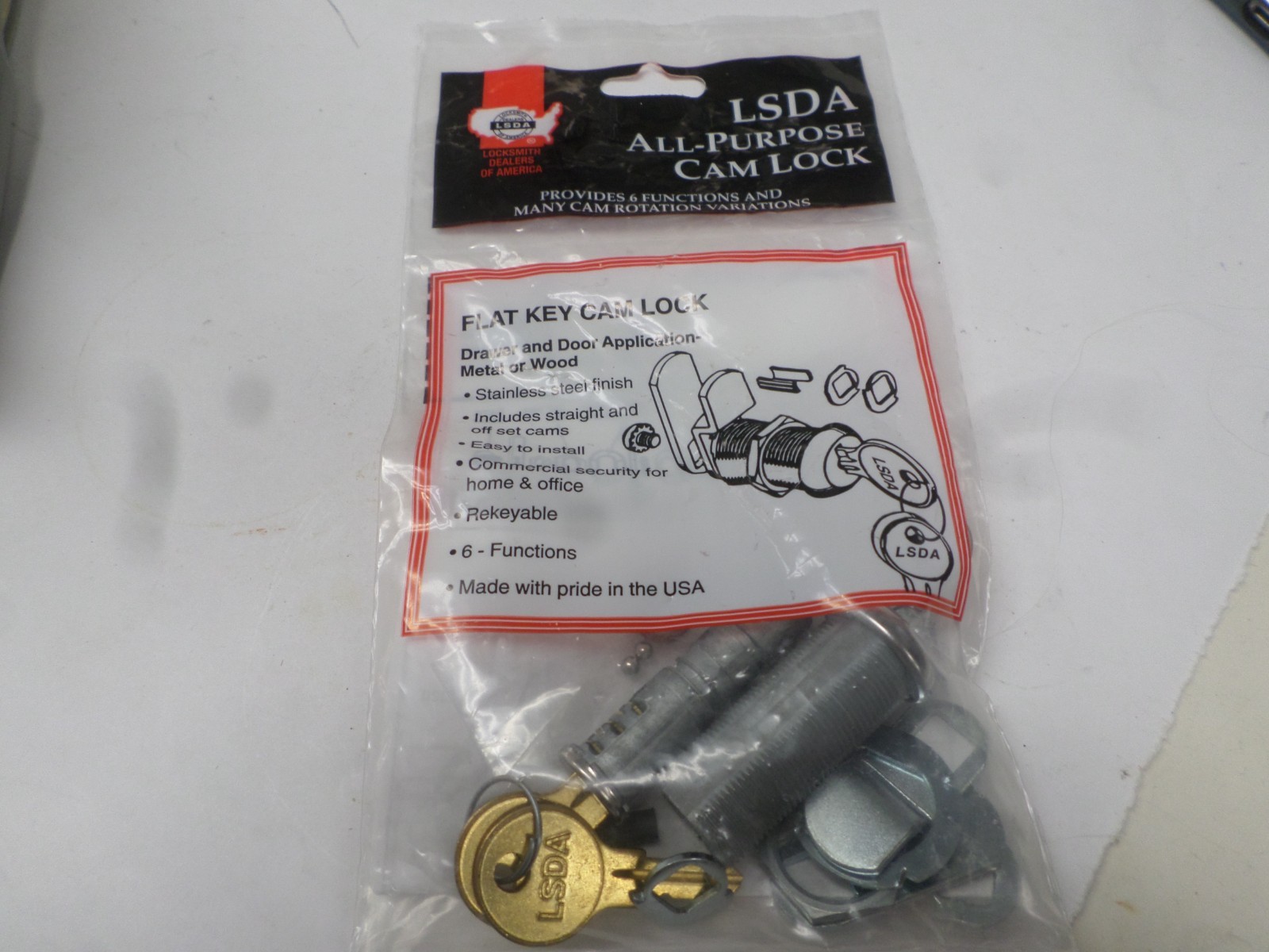LSDA All Purpose Flat Key Cam Lock 2 Keys CL134 KD New