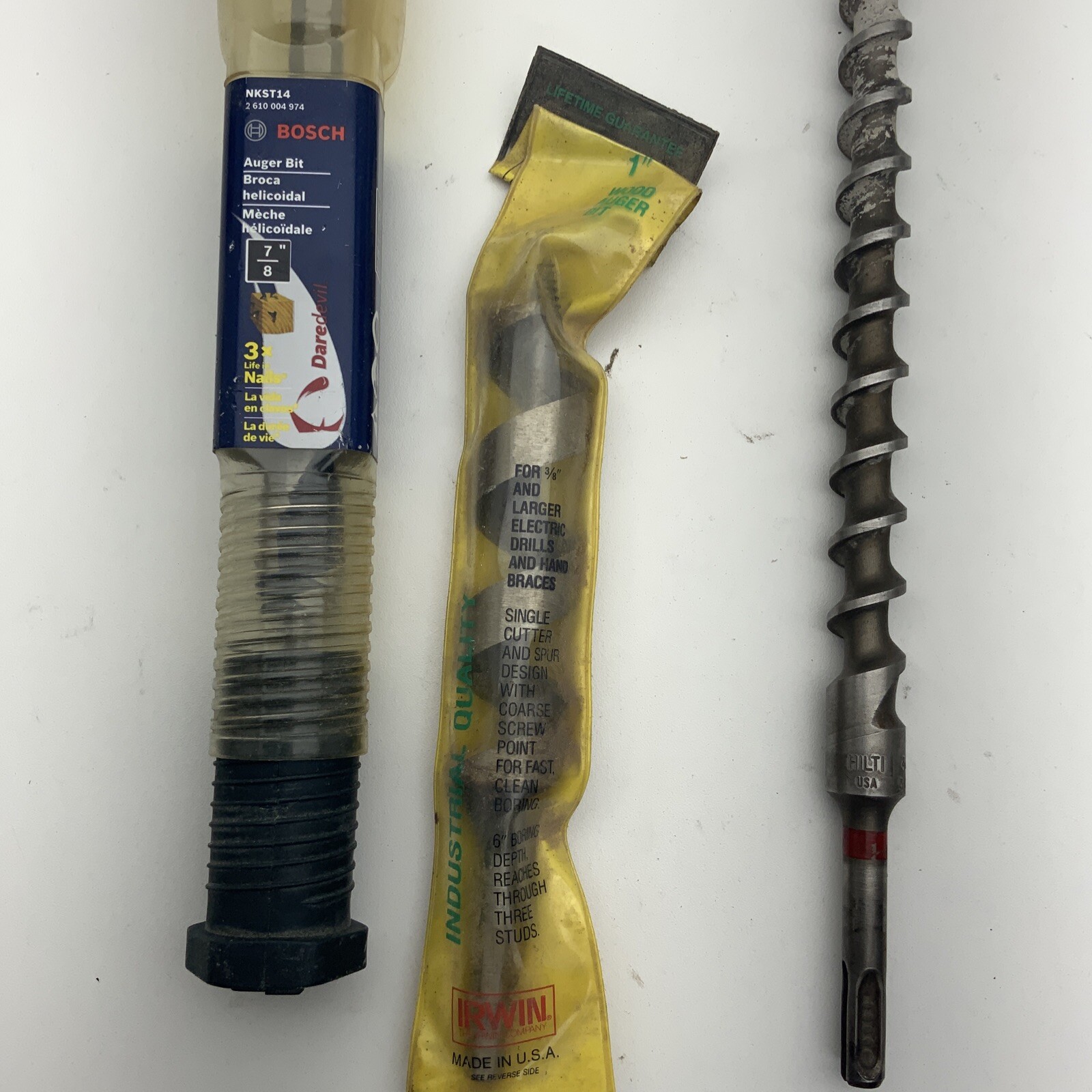 Lot of auger bits for wood work and Hilti 3/4 bit