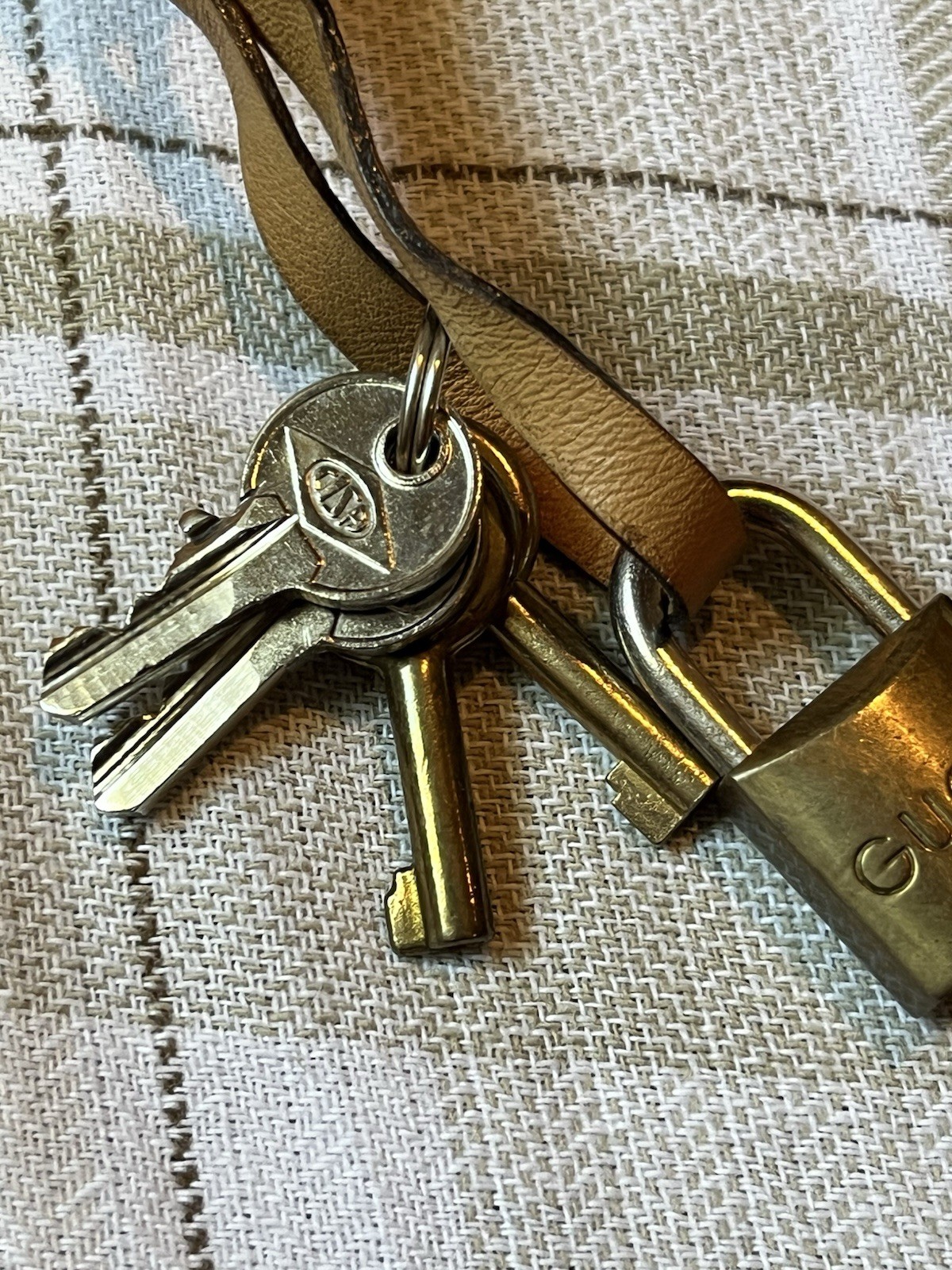 Gucci Brass Luggage Padlock and Key With Pouch ID Tag Vintage Travel Accessory