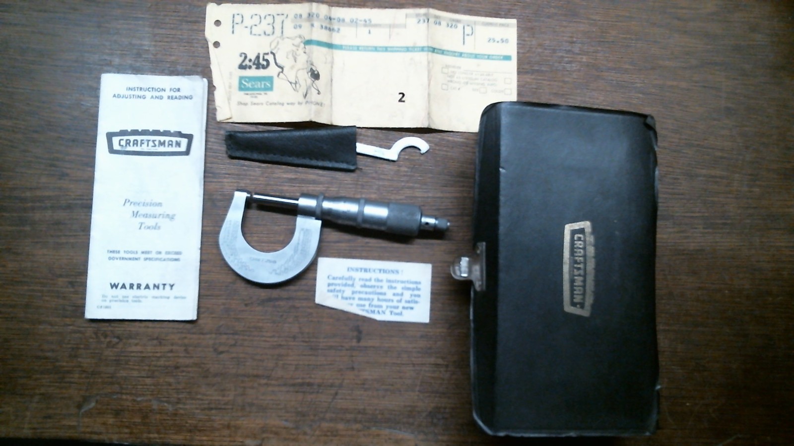 PRISTINE CROWN LOGO CASE Craftsman 0-1” Micrometer 32nds / 64ths USA