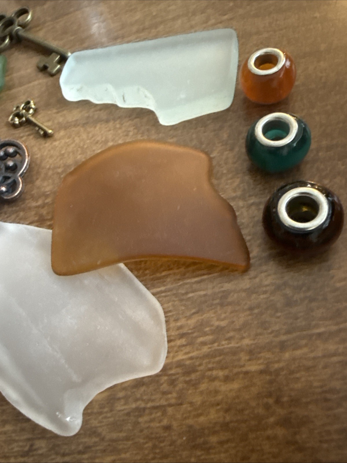 Lot Skeleton Keys And Other Keys Lake Michigan Colorful Beach Glass Beads etc
