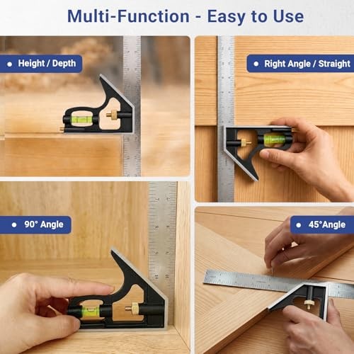 12 Inch Combination Square, Adjustable Carpenter Square with 12-Inch Black