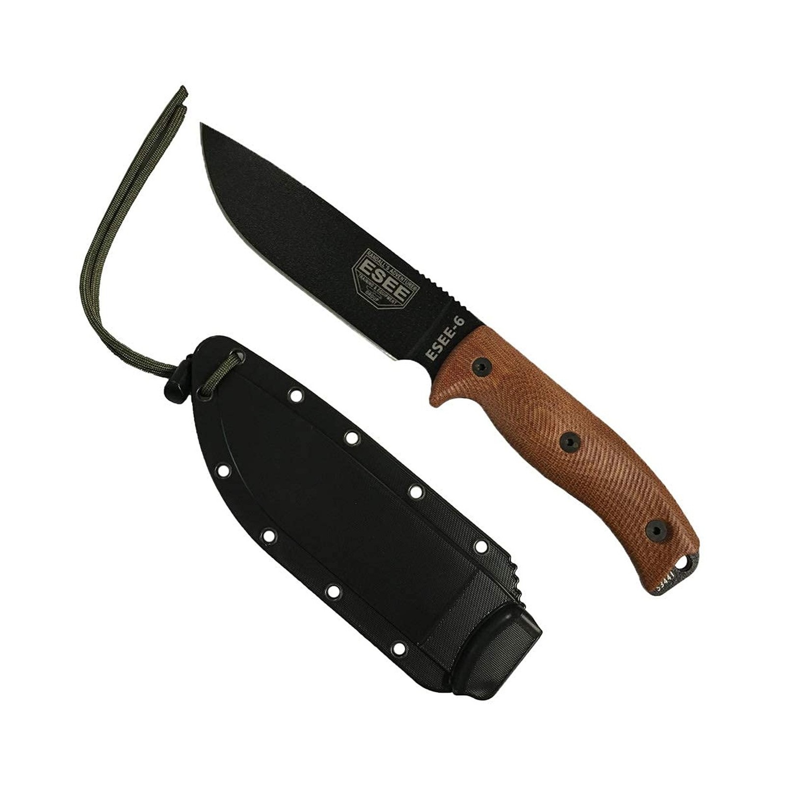 ESEE-6 1095 Carbon Steel, Black Sheath (Black Blade, Natural Canvas Micarta 3…