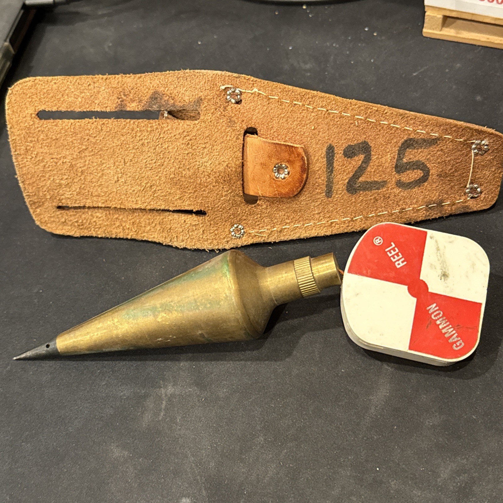 16 oz Brass Plumb-Bob with Steel Tip and Leather Holster CST PLUS Gammon Reel