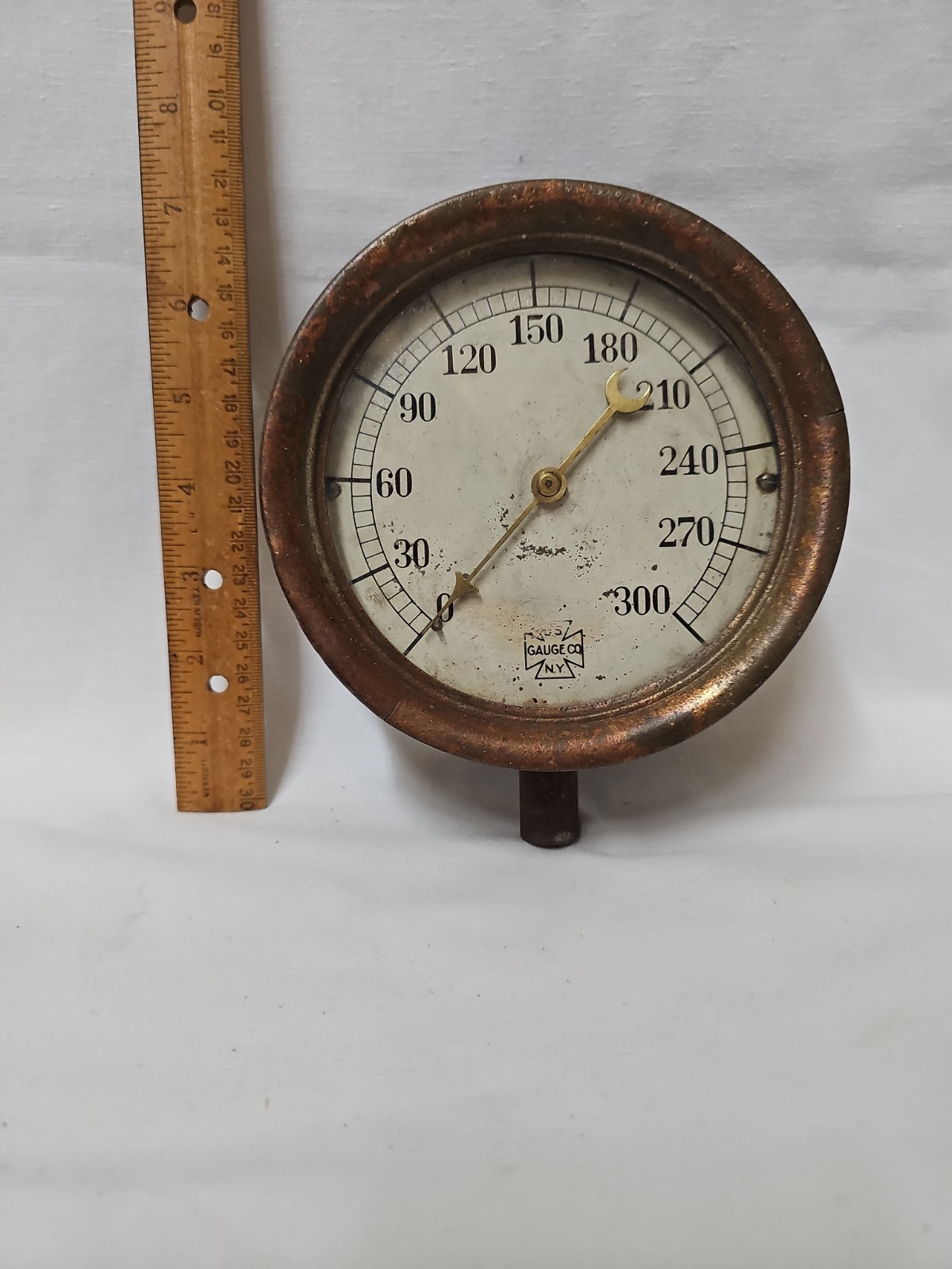 Vintage U.S. Gauge Co. Brass Pressure Gauge 300 PSI Industrial Steampunk Decor.