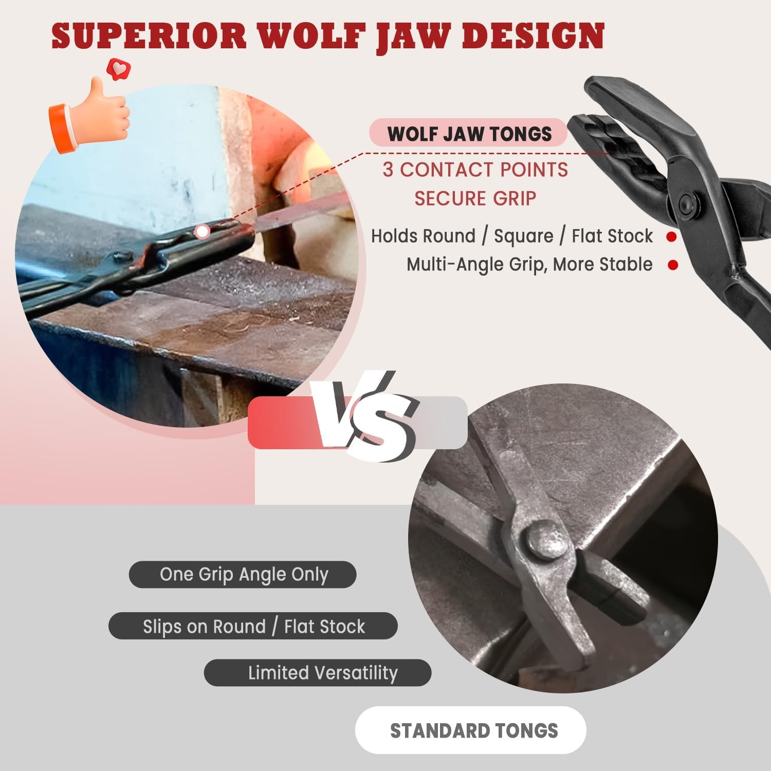 Blacksmith Tongs 15″ Wolf Jaw Tongs For Knief Making Steel Tongs