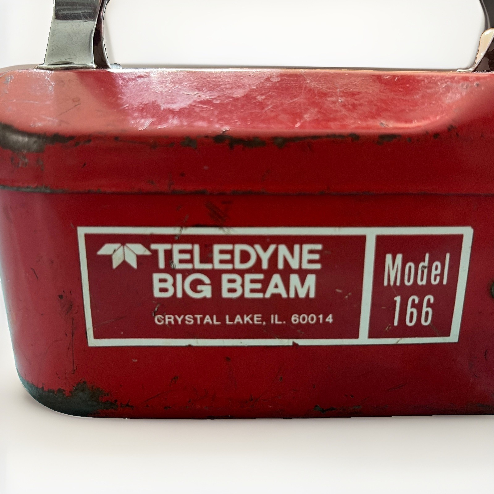 Teledyne Big Beam Model 166 Hand Lantern Red Steel Chrome Flashlight 6V Vintage