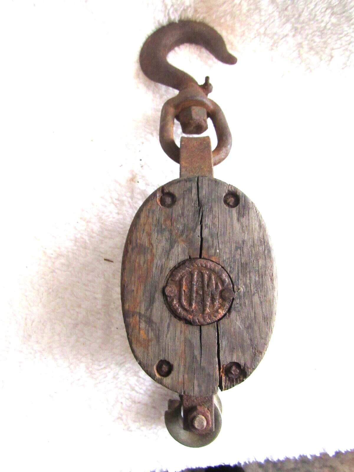 Vintage Upson Walton 13″ Double Wood Block Pulley & Hook