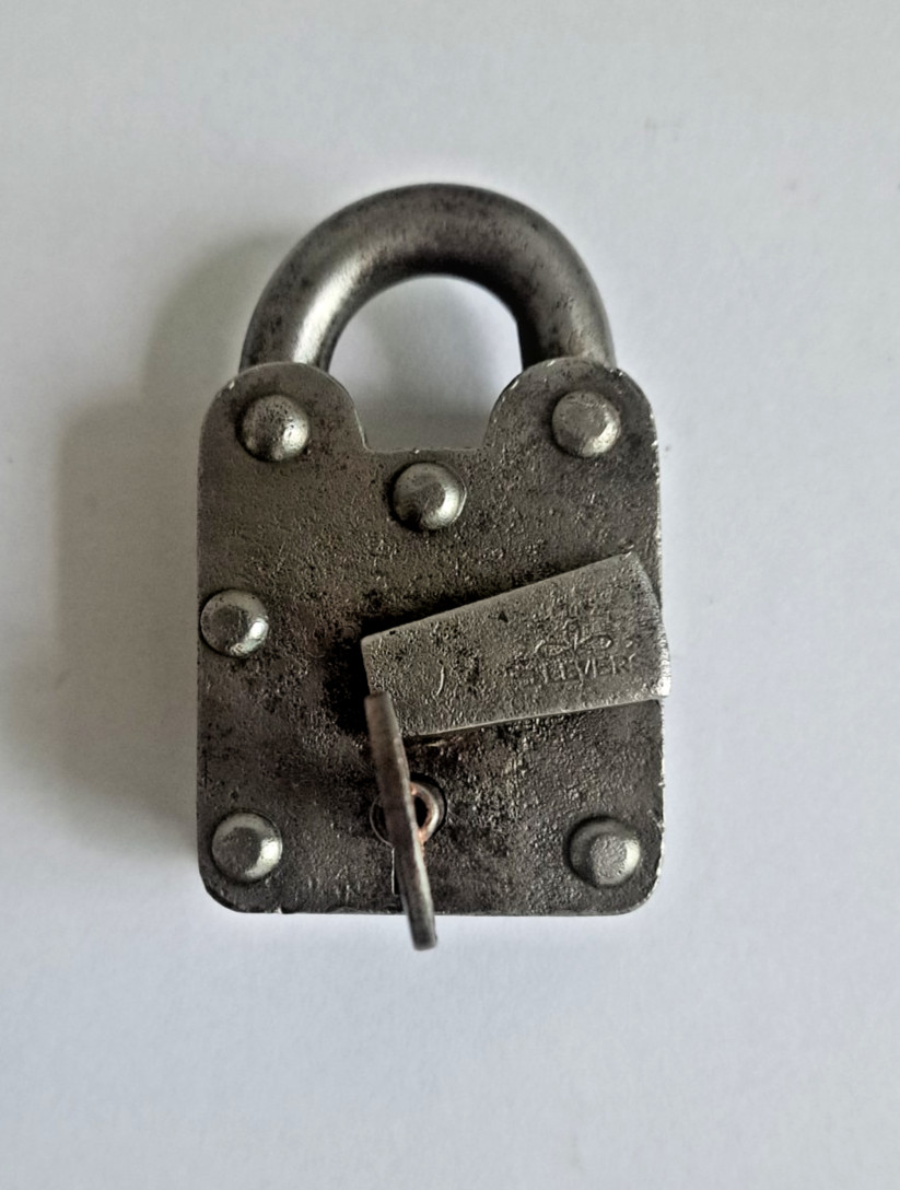 Antique Six Lever Large Steel Lock In working Condition with Key 3 1/2″ x 2 1/8″