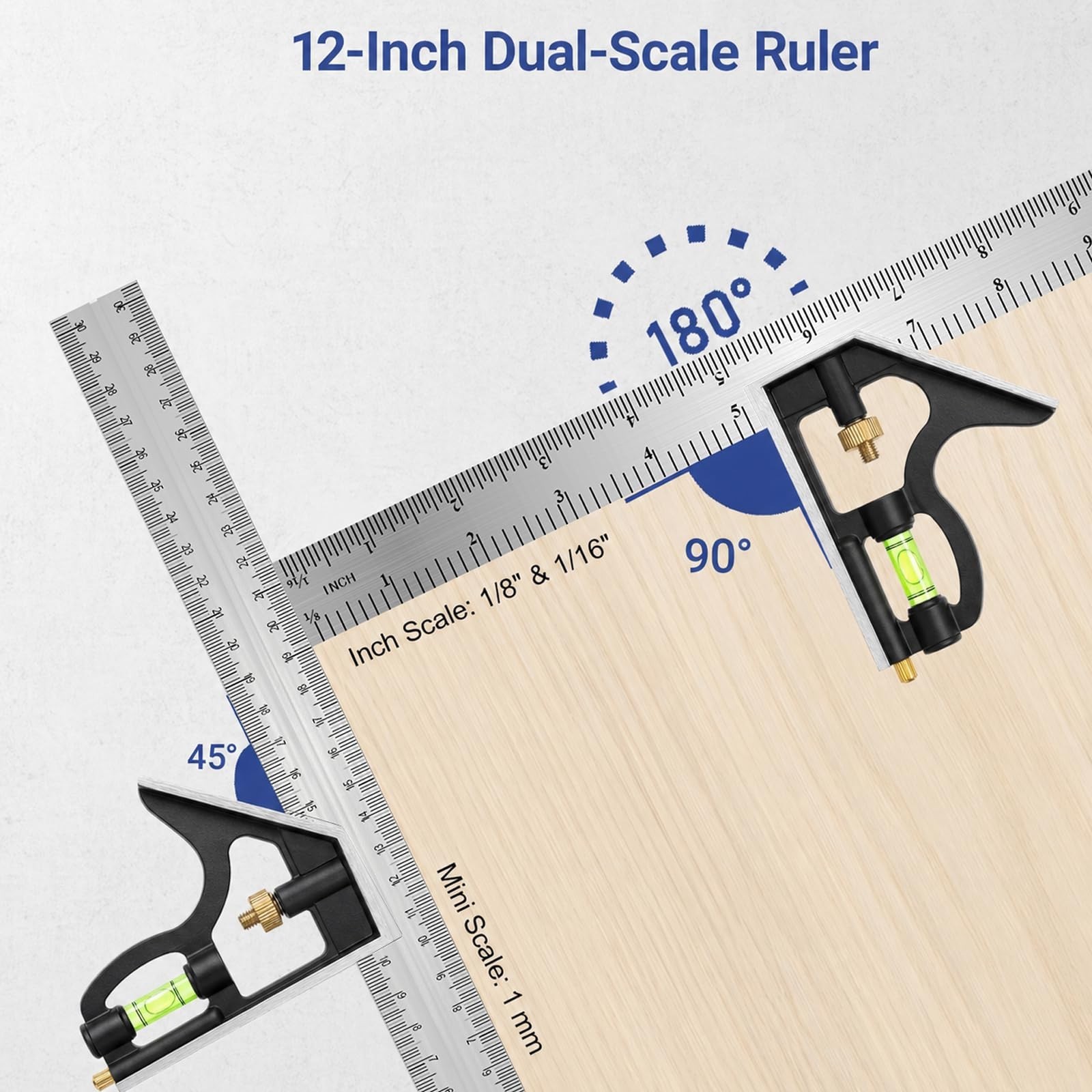 12 Inch Combination Square, Adjustable Carpenter Square with Stainless Steel …