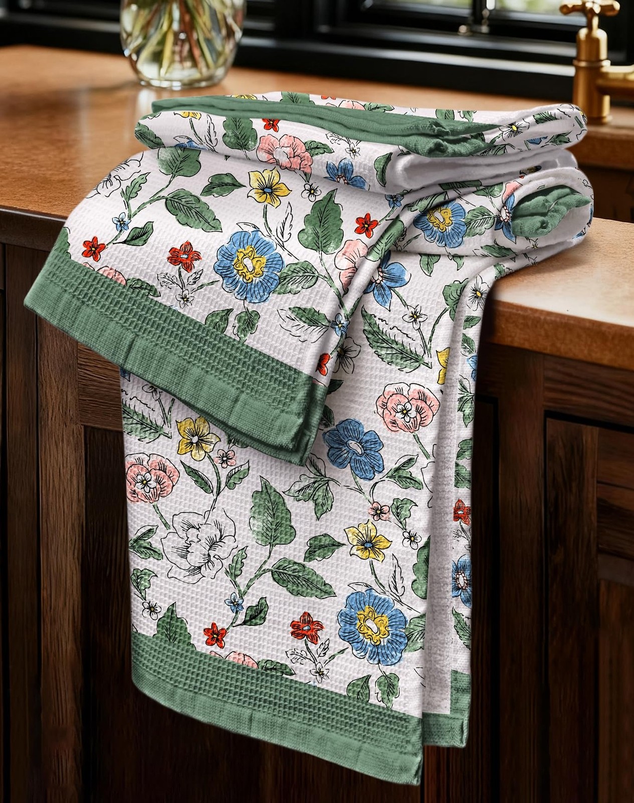 Miss Adola 2pcs Waffle Kitchen Towels – 16×26 Inch Cotton Waffle Weave Dish C…