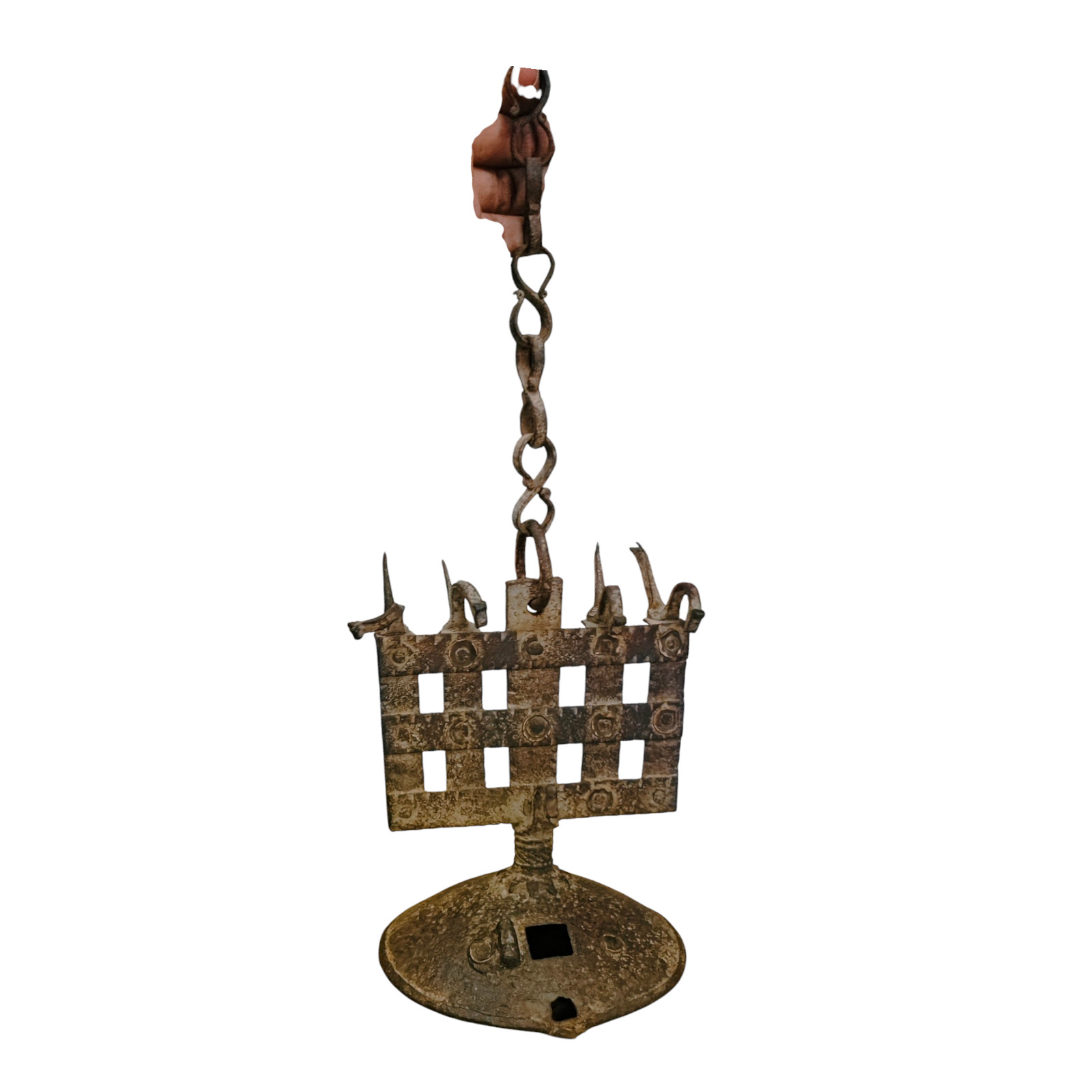 1800s Old Antique Hand Iron Embedded Peacock Figures Wall Hanging Oil Lamp