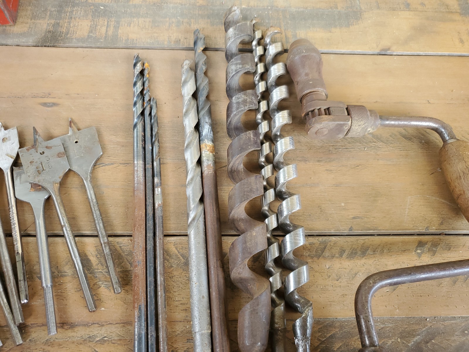 Vintage Hand Auger Wood Hand Brace Drill w 16+ Bits Irwin Craftsman Greenlee Lot