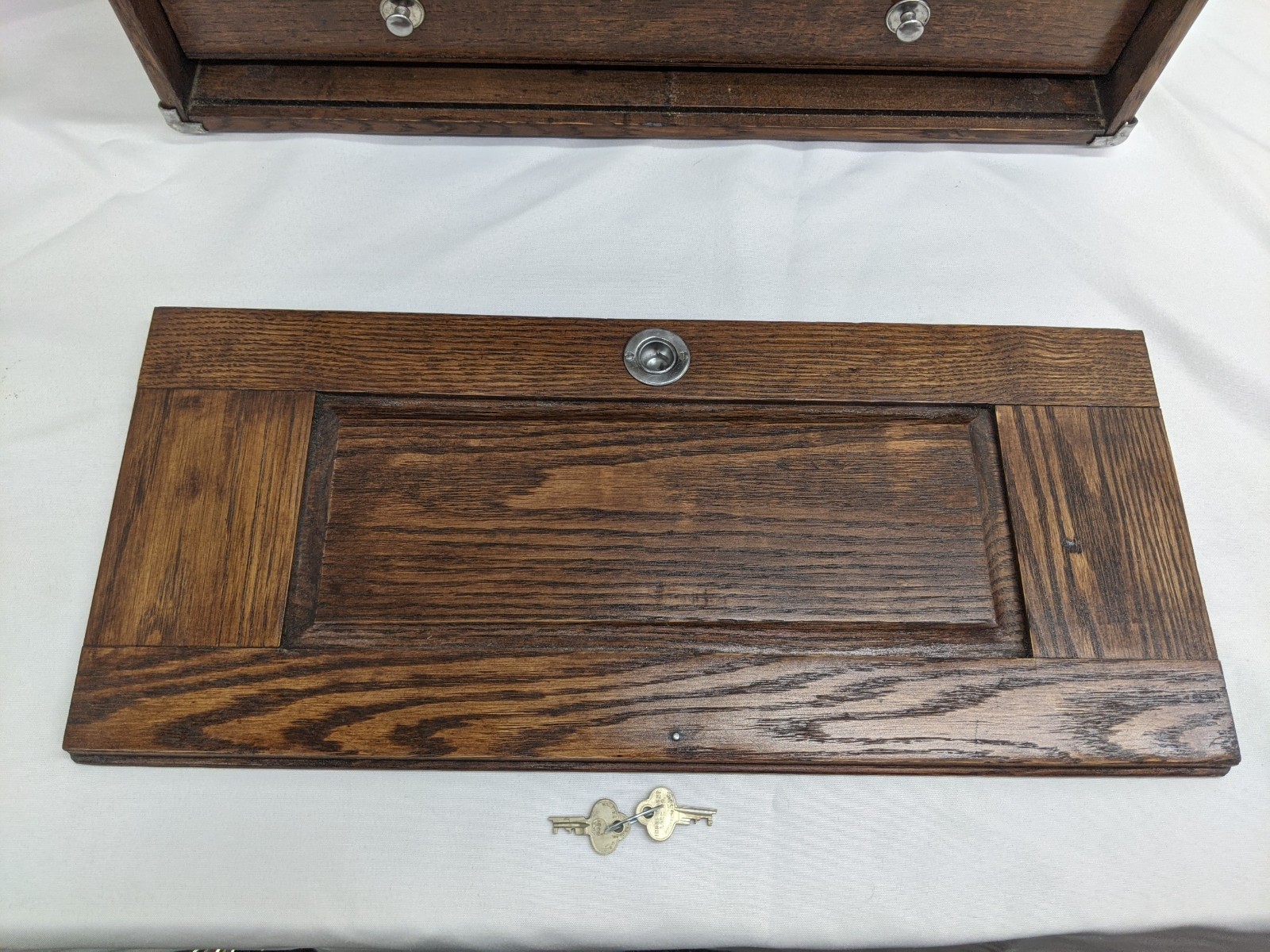 Antique Union Model B-20 7 Drawer Wooden Oak Toolbox Chest With Key