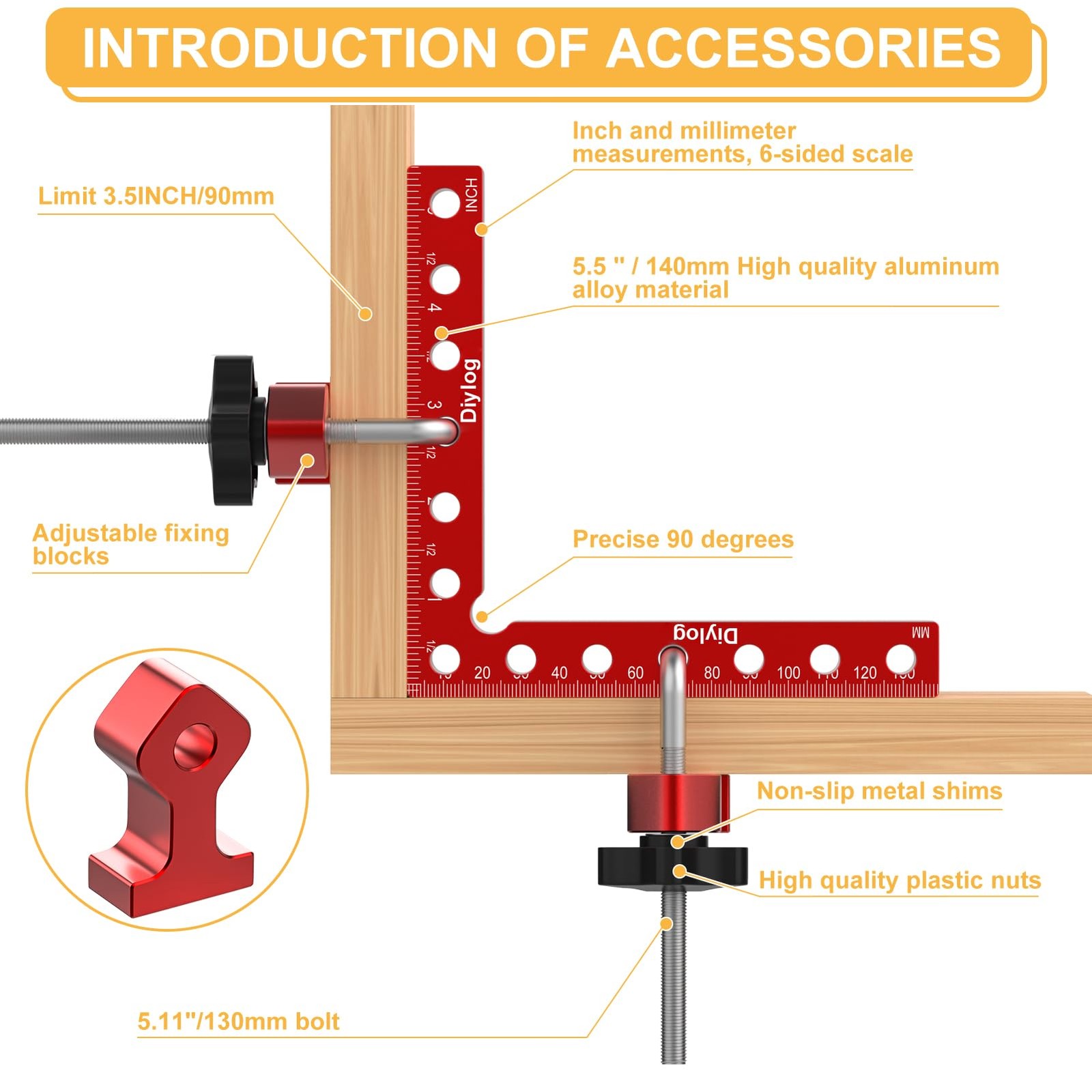 DIYLOG Corner Clamp for Woodworking, 90 Degree Clamp, 4 Pack 5.5, Red