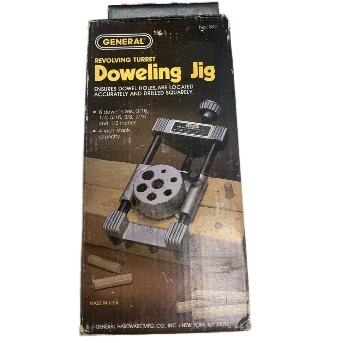 Vintage General No. 840 Doweling Jig for Sizes 3/16, 1/4, 5/16, 3/8, 7/16 & 1/2″