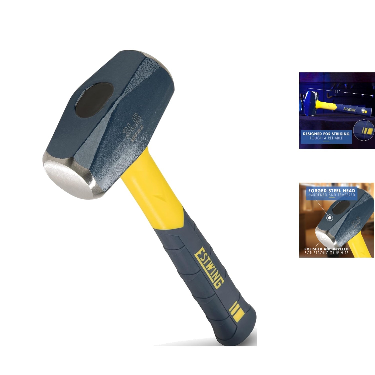 Sure Strike 3-Pound Drilling Hammer: Durable Fiberglass Handle with Cushion Grip