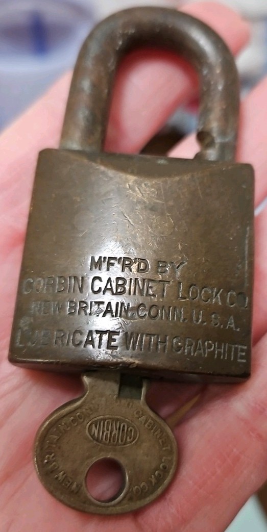Vintage Corbin Padlock With Key. Working. Made In New Britian, Conn. USA.