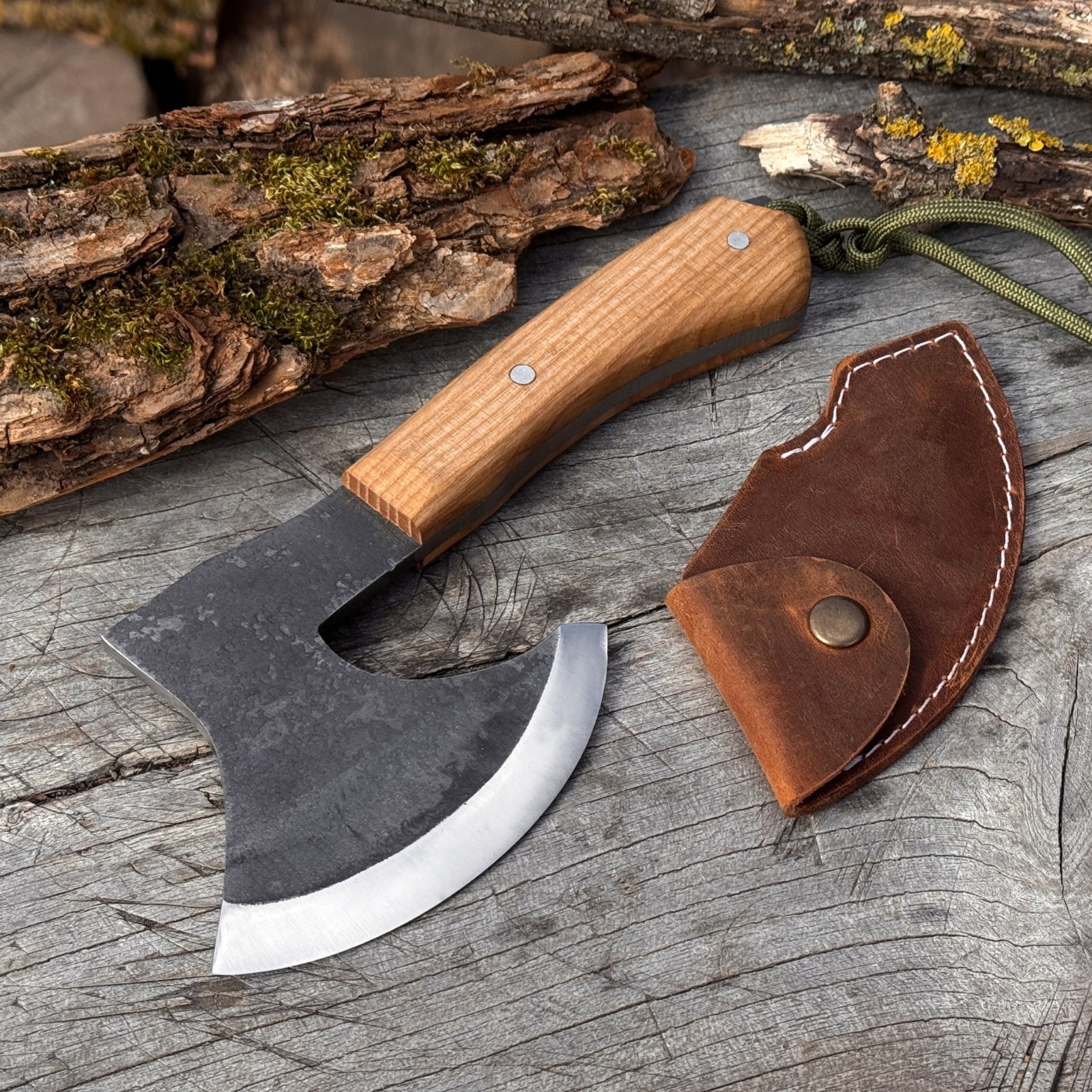 Survival Bushcraft Axe 52100 Carbon Steel Hatchet with Leather Sheath Sharky