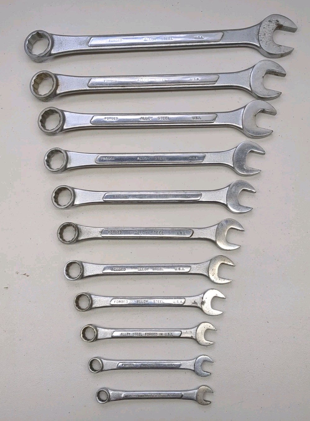 Vintage Husky 4008 11-Piece SAE Combination Wrench Set USA SK Forged Roll Pouch