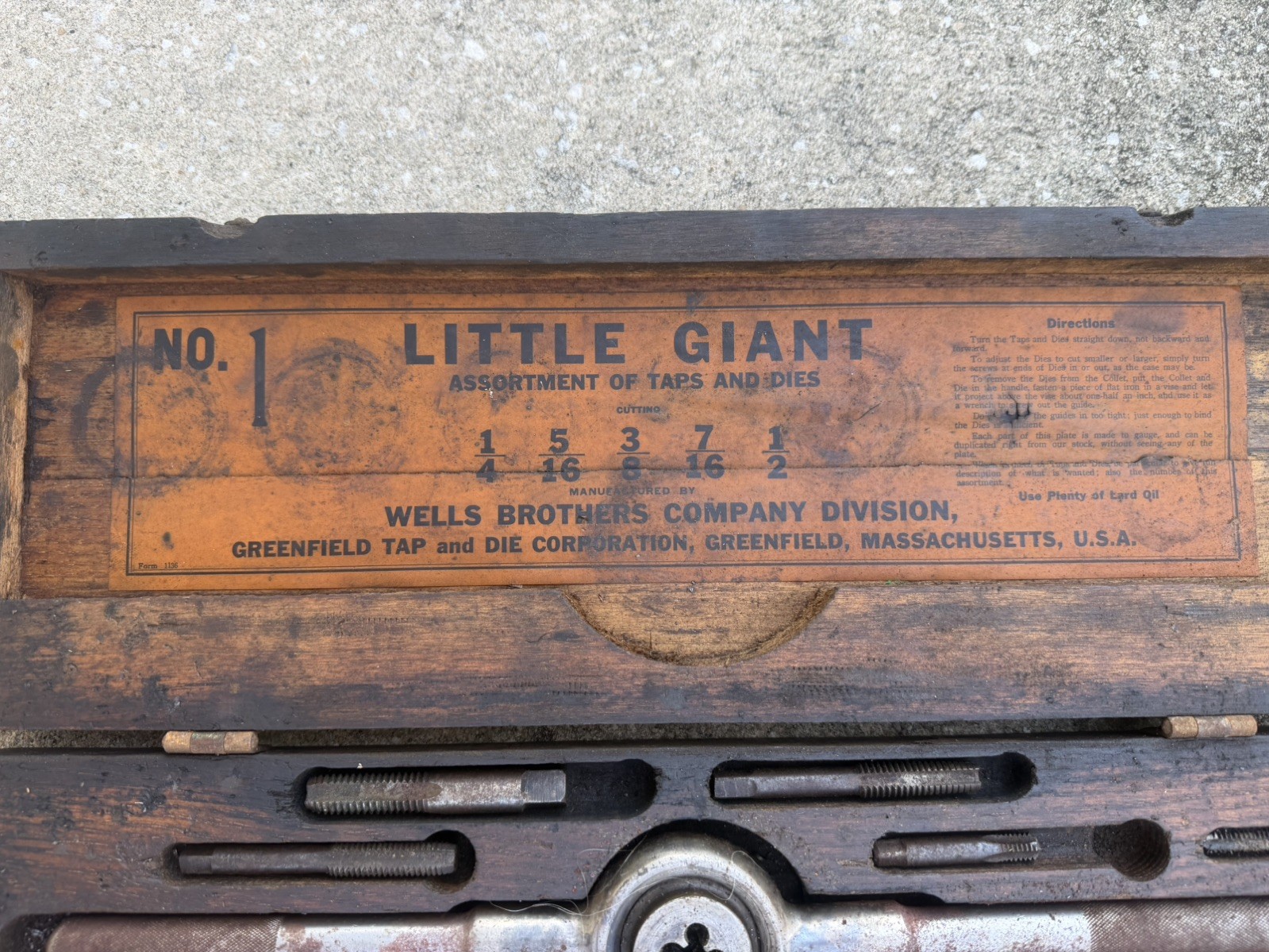 Vintage Greenfield USA Little Giant No 1 Form 1136 Tap And Die Set w/ Wooden Box