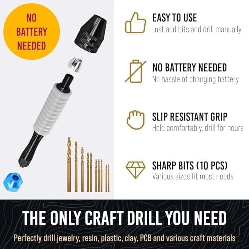 Pin Vise Hand Drill for Jewelry Making – Craft911 Manual Craft Drill Sharp HSS M