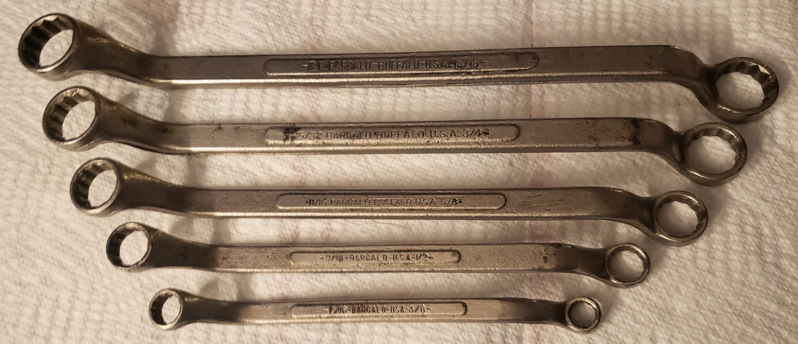 Vintage Barcalo Buffalo 3/8″- 7/8″ 12 Point Deep Offset Box Wrench Set-5pcs USA