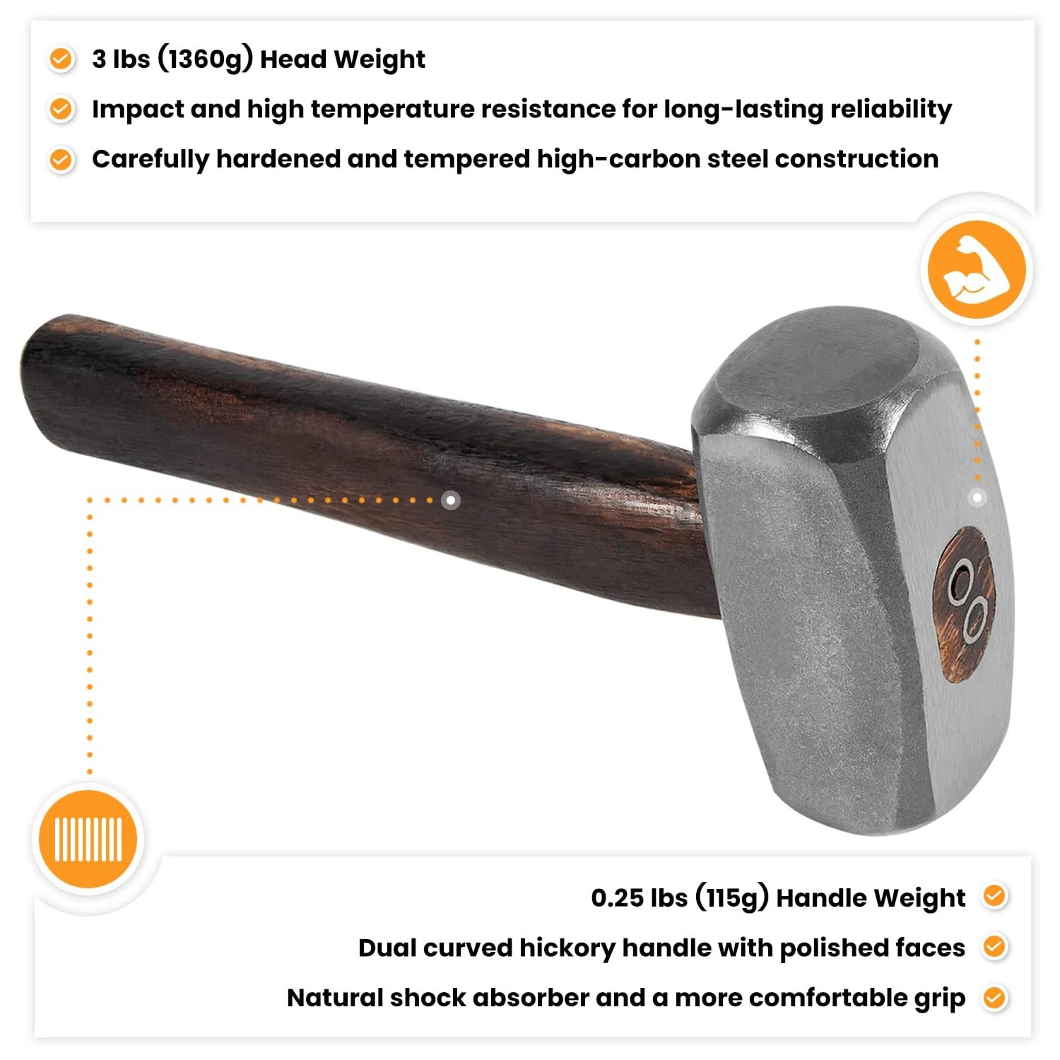 3lb Blacksmith Hammer Bladesmith Forge Drilling Hammer Making Metal Forging Tool